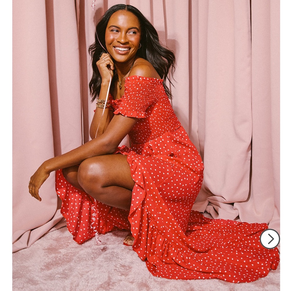Perdita Off Shoulder Heart Print Maxi Dress